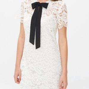 English Factory white Lace Dress with black tie, nude slip